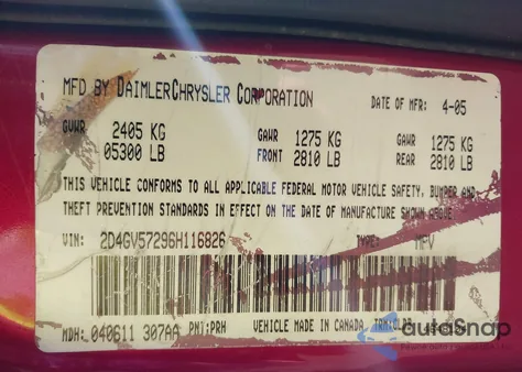 2006 Dodge Magnum Rt из США, поврежденный, VIN 2D4GV57296H116826